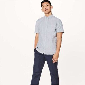 Lululemon On Time Short Sleeve Button Down Nautical Navy White Size L